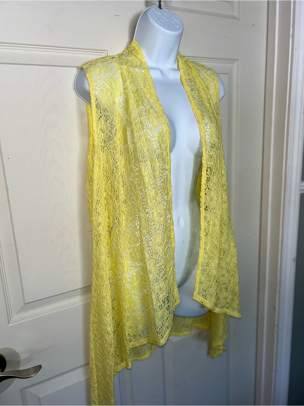Slinky Brand Yellow Lace Open Front Vest